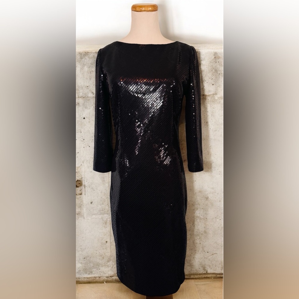 [Chetta B] Sherrie Bloom Peter Noviello Black Sequined Lined Evening Dress Sz: 4